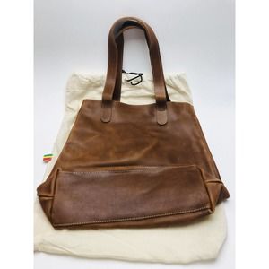 UNOETH Hanna Womens‎ Leather Tote Almond Brown Bag 13"x15"x5.5"